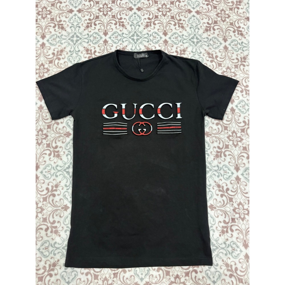 Gucci Mens Logo Graphic T-Shirt Black Short Sleeve Crewneck Size S